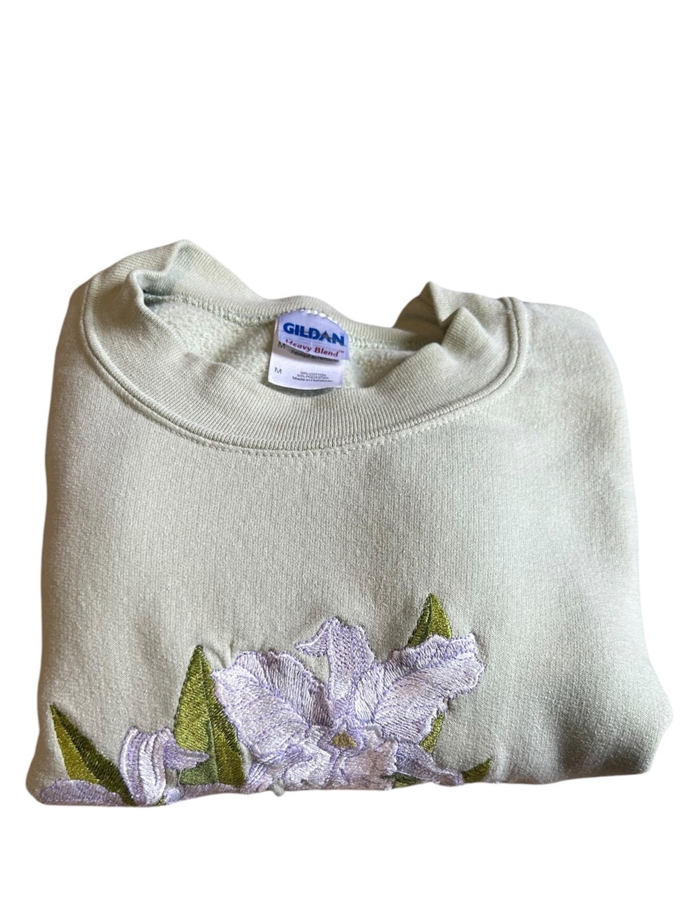 Vintage Iris Embroidered Pastel Green Crewneck Sweatshirt Cottagecore M - Picture 10 of 14